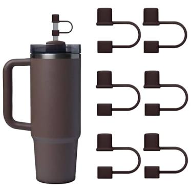 Imagem de 6 peças de tampas de palha de silicone compatíveis com copo Stanley de 850.5-1,134.0 g copo com alça de 10 mm tampa reutilizável para acessórios de copo Stanley (cor café)
