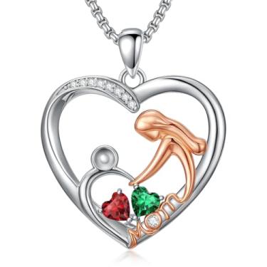 Imagem de Presentes de Dia das Mães para Mulheres Banhado a Ouro Branco 18K Mãe e Filho Amor Coração Pingente Colar Joias Presentes para Mãe, Avó, Filha, Esposa, Base, Zircônia cúbica