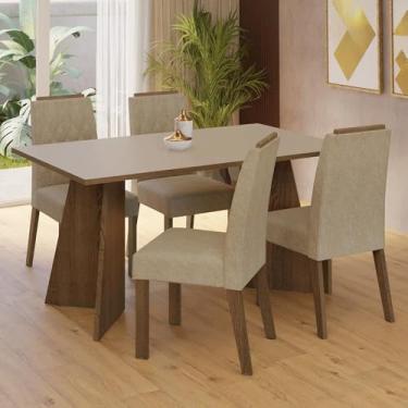 Imagem de Conjunto Sala de Jantar Tampo de Madeira 4 Cadeiras Rustic/crema/imperial Tulum Madesa