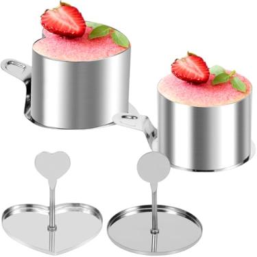 Imagem de FALESOUL Pacote com 2 moldes redondos de aço inoxidável com empurrador e placa de transferência, conjunto de anéis de mousse sem costura, cortador de pastelaria de aço inoxidável, cortador de biscoito