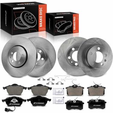 Imagem de A-Premium Conjunto de 12 peças de rotores de freio a disco sólido dianteiro ventilado e traseiro + kit de pastilhas de cerâmica compatível com modelos selecionados Volkswagen - Jetta 2000-2005, Golf