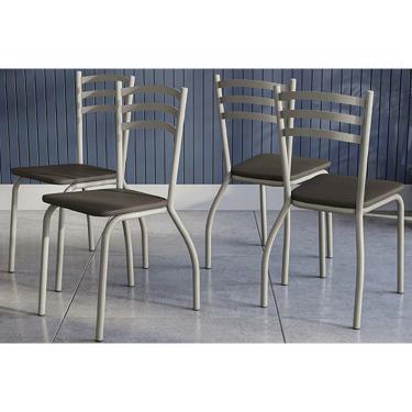 Imagem de Kit 4 Cadeiras Sala Jantar Portugal 4C007NK Aço 4 Uni Niquel/Courano Marrom - Kappesberg