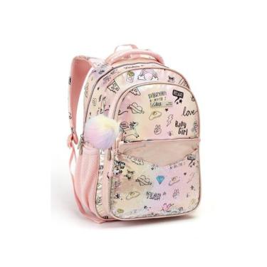 Imagem de Mochila Costas Feminina Holográfica Glitter Chaveiro Pom Pom - Seanite