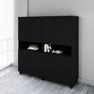 Imagem de Armário Estante Para Escritório com 8 Portas de Abrir e 2 Nichos F5 Office Preto