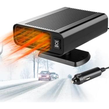 Imagem de Aquecedor de carro 12V 150W Isqueiro de carro - Ventilador de aquecimento e resfriamento 2 em 1 com base giratória de 360° para caminhões, SUV, carros