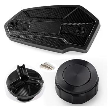 Imagem de Tampas de fluido de freio dianteiro e traseiro da motocicleta e acessórios de proteção da tampa de enchimento de óleo compatíveis com Z 900 Z900 2017-2022 2023 2024 (conjunto preto)