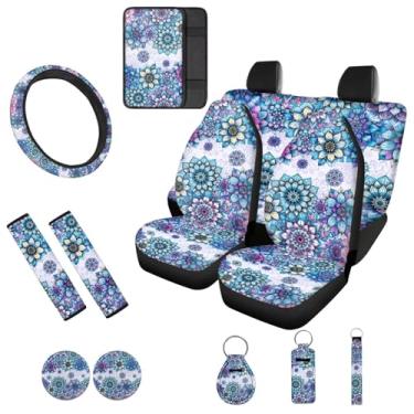 Imagem de Horeset Mandala Dahlia Conjunto de 13 capas de assento de carro com capa de volante capa de descanso de braço de carro capas de cinto de segurança chaveiro e porta-copos capa de batom proteção