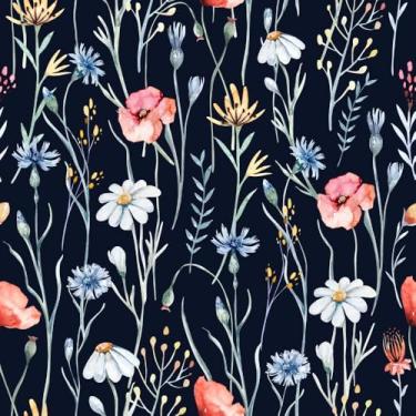 Imagem de Papel de parede floral azul rosa, papel de parede de 45 x 300 cm, estilo simples, impermeável, para corredores, vestiários, cozinhas, traseiras, armários