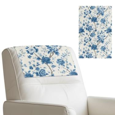 Imagem de Merkmak Capa de encosto de cabeça de sofá para poltronas reclináveis, protetor de cabeça com gancho e laço, 1 peça de flor azul ocidental para escritório, casa, sofá, cadeira, capa de descanso de