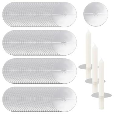 Imagem de FINGERINSPIRE 100 peças de suporte de vela de papel de folha de estanho de 8 cm de diâmetro, bobeche, cor cinza, protetores de gotejamento para luz de velas, vigília, serviço religioso, devocional