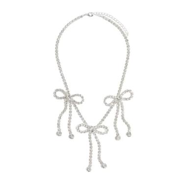 Imagem de Kokoma Colar de laço triplo para mulheres, corrente de elos de zircônia cúbica ajustável, brilhante, empilhável, bijuteria de festa
