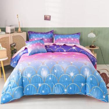 Imagem de Conjunto de edredom RYNGHIPY Mermaid Queen Size com 6 peças