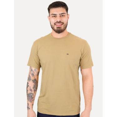 Imagem de Camiseta Tommy Jeans Masculina Regular Jersey C-Neck Flag Marrom Claro