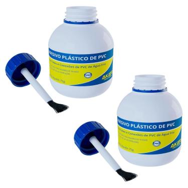 Imagem de Kit Com 2 Cola Adesivo Plástico Pvc Em Frasco Com Pincel 75G