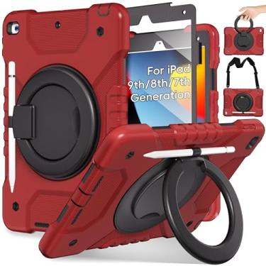 Imagem de Andnary Capa para iPad 9ª/8ª/7ª geração de 10,2 polegadas, capa resistente à prova de choque com alça de rotação de 360°, suporte/suporte de caneta/alça de ombro, capa infantil para iPad 2021/2020