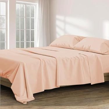 Imagem de 4 peças Queen Size 100% algodão egípcio 800 fios bolso profundo 38 cm qualidade premium hotel macio e macio luxuoso macio - blush liso