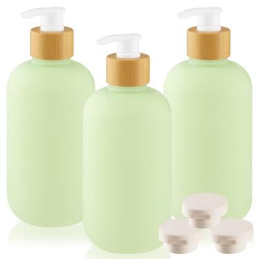 Imagem de Dispensador de sabonete de banho de plástico de 500 ml com bomba de bambu e tampa de plástico para banheiro, cozinha, sabonete líquido para as mãos, saboneteira, gel - verde