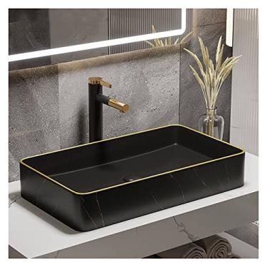Imagem de Pia de banheiro pia de vaso de banheiro pia retangular de cerâmica pia de banheiro acima do balcão pia de banheiro para armário, lavatório, lavatório de arte de hotel (ralo pop-up e torneira não