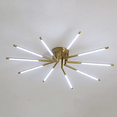 Imagem de Luminária Retro, Lustre 10 Luzes LED Luz de Teto, Lustres Modernos, Luminária de Teto Preto e Dourado Luminária de Teto Embutida, Lustres Industriais Compatível com Sala de Jantar