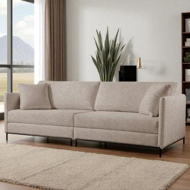 Imagem de Sofá Fixo Ravi 4 Lugares Luxo 2,50m Castellar Móbile Linho Cappuccino