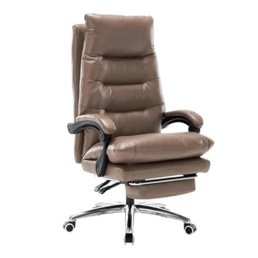Imagem de Cadeira de escritório moderna de couro de vaca cadeira de escritório ajustável ângulo 90-170° cadeira reclinável com apoio para os pés cadeira de escritório ergonômica