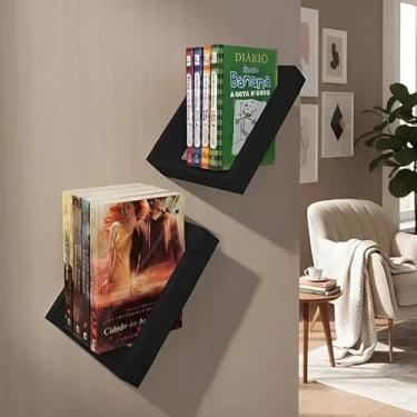 Imagem de Prateleira Porta Livros Suporte Estante Nicho Decorativo Parede 2 peças Preto Laca