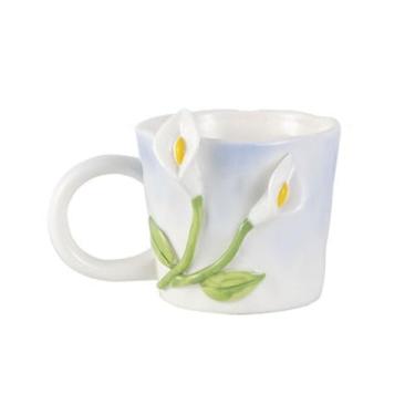 Imagem de URGDWEKJY Caneca de viagem pintada à mão 3D padrão de flores tridimensionais caneca de design de arte irregular relevo à mão xícara de café de cerâmica reutilizável xícara de café (B)