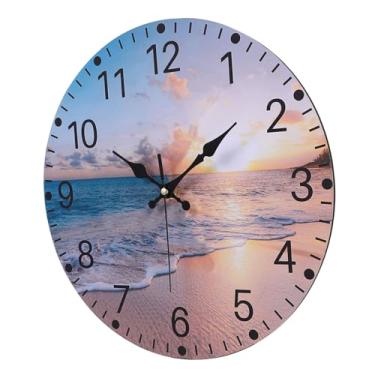 Imagem de TLTDSMY 2 peças de relógio de parede de paisagem de praia, relógio de bateria, relógio de parede mudo, relógio digital para pendurar na parede, bateria digital, relógio de parede náutico, relógios de