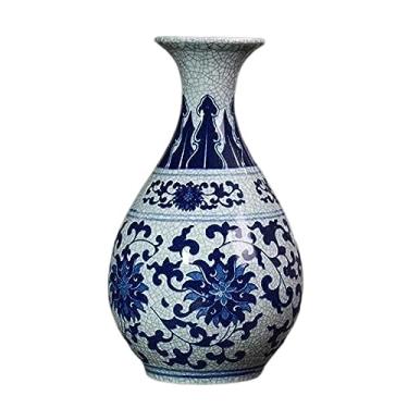 Imagem de AKALNNB Vasos de porcelana azul e branco, vaso criativo, cerâmica, vasos de porcelana azul e branco antigo, rachadura de flor, novas decorações chinesas para sala de estar, vasos de flores para casa