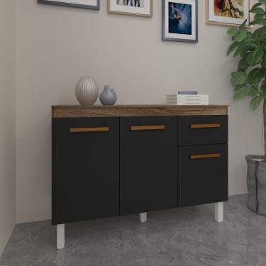 Imagem de Balcão De Cozinha 3 Portas 2 Gavetas Armário Multiuso Vivian Savana Preto