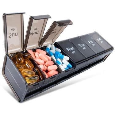 Imagem de Daviky Organizador semanal extra grande de comprimidos 2 vezes ao dia, caixa de comprimidos 2GG para 7 dias com compartimentos grandes da manhã da manhã, estojo de medicamento diário sem BPA, suporte