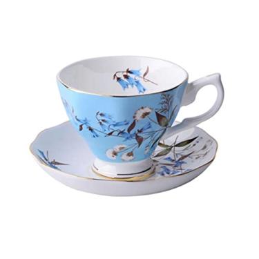 Imagem de Pratos Xícara de Café Moldura Dourada Osso China Xícara e Pires Conjunto de Xícara de Tarde Inglês Xícara de Chá Utensílios de Café Conjunto de Chá de Luxo (Cor: H) (C)