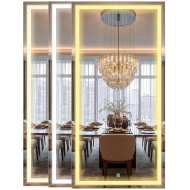 Imagem de Espelho Retangular 80x40 Com Led decorativo Jateado Lapidado - Espaço 