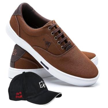 Imagem de Kit Sapatênis Polo Joy Casual Masculino + Boné Dia a Dia, Marrom, 42