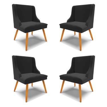 Imagem de Kit 4 Cadeiras Decorativas Sala de Jantar Pés Palito de Madeira Firenze Veludo Preto/Natural G19 - Gran Belo