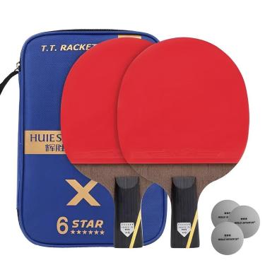 Imagem de Kit deTênis de Mesa Huieson Carbon 2 Raquetes Short 6 Estrelas + bolsa e 3 bolas-Unissex