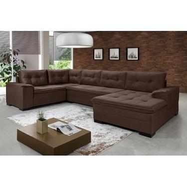 Imagem de Sofá Viena 6 Lugares Chaise e Canto Suede Marrom 379 Casa Imperial