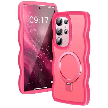 Imagem de KMAMBAG [Suporte magnético e moldura ondulada] Capa para Samsung Galaxy S25 Ultra [apto para MagSafe] [proteção militar contra quedas] Capa de anel de telefone S25 Ultra translúcida não amarelada para