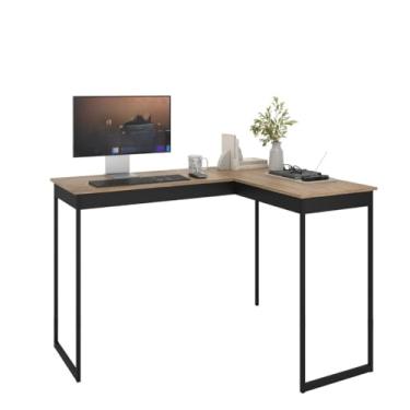 Imagem de Escrivaninha Mesa de Canto Escritório Home Office L 110cm Apoio Industrial Preto Tampo Laminado Pier