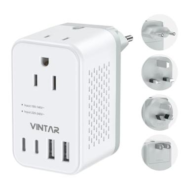 Imagem de Conversor de tensão de viagem de 220 V para 110 V dos EUA para Europa, adaptador de viagem universal internacional VINTAR 2000W com 4 USB (2 USB C, combo de adaptador de conversor de energia para