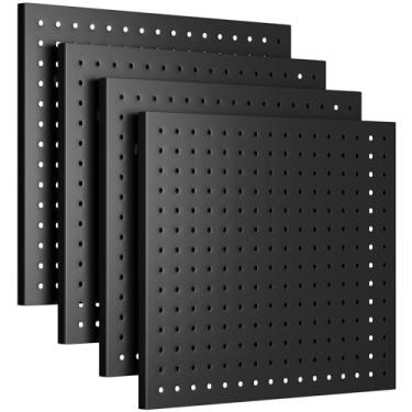 Imagem de IRONFFICE Peg Board, pacote com 4 painéis de metal e acessórios, placa de fixação resistente, painéis pretos de controle de parede para garagem, quarto, exibição de ornamentos