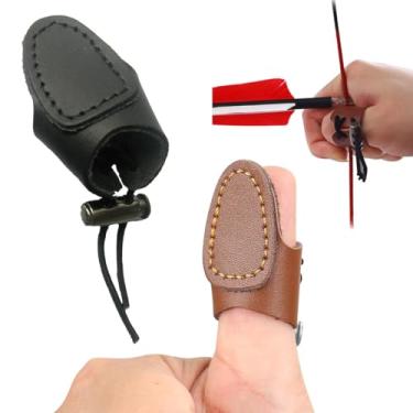 Imagem de SquEqu Pacote com 2 luvas de couro para tiro com arco, luvas de tiro com arco sem beliscar, protetor de dedo único para arcos recurvos, prática de tiro, conjunto de arco e flecha, arco longo