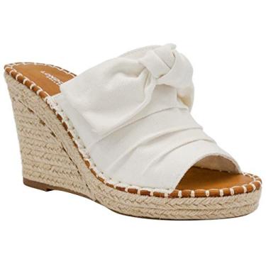 Imagem de LONDON FOG Sandália feminina Heidi Espadrille Wedge com detalhe de laço nodoso, Tela branca, 39