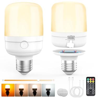 Imagem de Tobeape Lâmpadas Recarregáveis E27 com Controle Remoto – Magnéticas e Dimerizáveis com 5 Modos de Luz, Bateria Interna para Arandelas e Luminárias– Kit com 2 Unidades