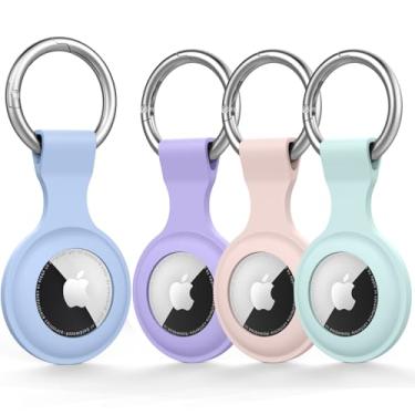Imagem de Pacote com 4 capas para AirTag, com chaveiro, porta-chaves de silicone macio, corrente para Apple Air Tag, GPS, localizadores de itens, acessórios, para mochila, bagagens, animais de estimação (4