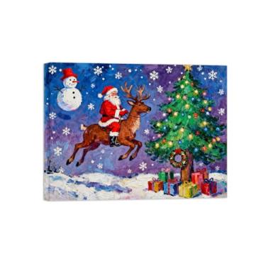 Imagem de Pinturas em tela Natal-Quadros Decoração de Parede-Presente veado árvore Natal-Inverno Paisagens Impressões para Sala de Estar 60x80cm Tela Embrulhada