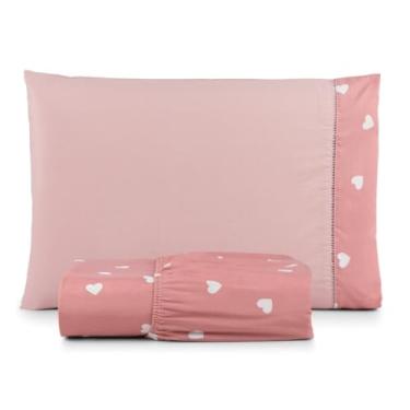 Imagem de Jogo de Lençol Cama Solteiro – 2 Peças Toque Macio, Antialérgico e Fácil de Lavar Conforto para Suas Noites (CORAÇÕES ROSA)