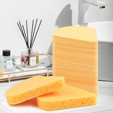 Imagem de 48 esponjas faciais comprimidas, esponjas removedoras de maquiagem triangulares de celulose 100% natural para limpeza facial e esfoliante amarelo