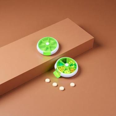 Imagem de Caixa de comprimidos removível de 7 grades, abertura e fechamento tipo prensa rotativa, mini caixa de armazenamento portátil, caixa de armazenamento e embalagem de medicamentos para viagem e casa