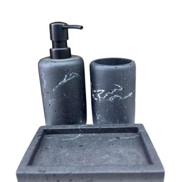 Imagem de Conjunto de Banheiro, Kit de Saboneteira em Ceramica Bege e Preto Jogo 3 Peças com Saboneteira, Porta Escova, Base, Estilo Europeu, Decoração de Luxo para Casa e Hotel (Preto)